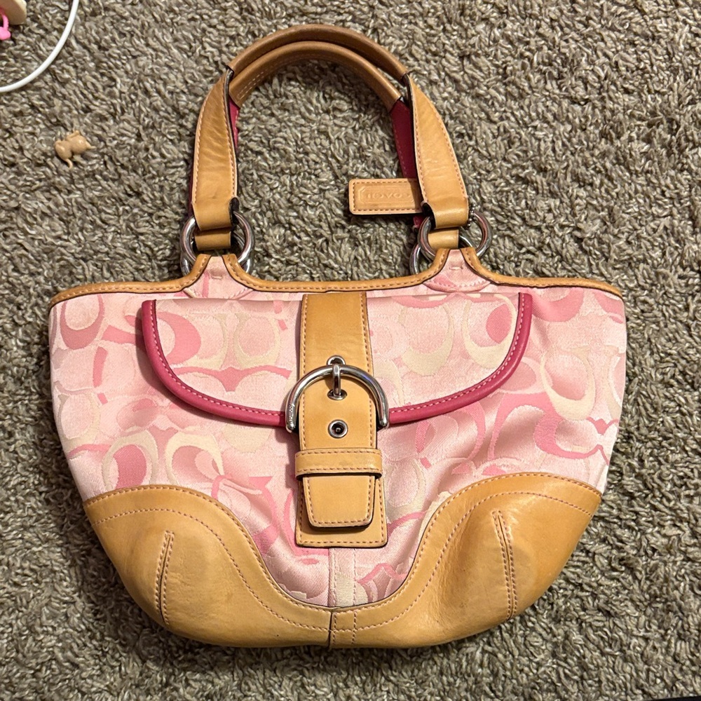 Coach Pink and Tan Shoulder Bag